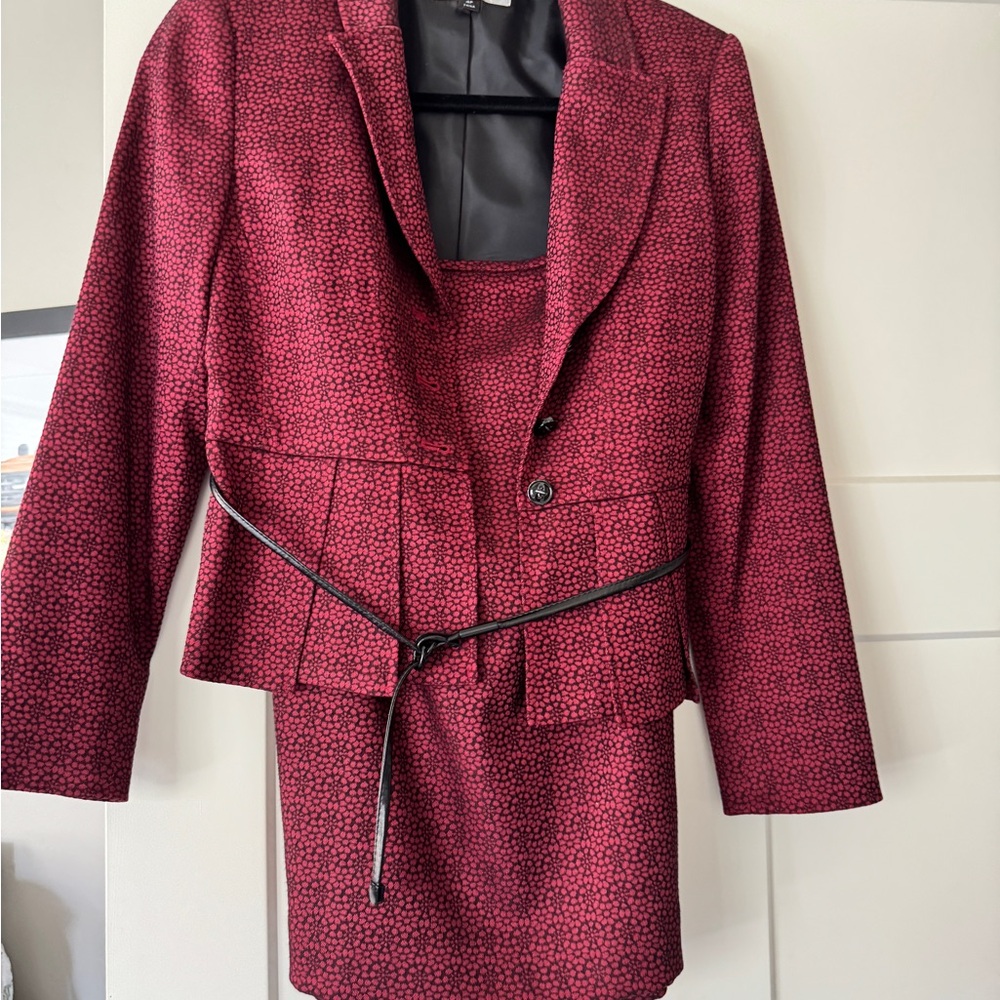 Tahari Red and Black Blazer & Skirt Set